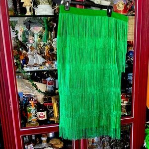 Green fringe Tiered Midi Skirt